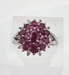 'VJL' Ruby Sterling Silver Cocktail Ring Size 5.5 3.8 G Approximately 0.75 TCW