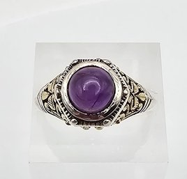 Amethyst 18K Gold Sterling Silver Cocktail Ring Size 8.25 3.4 G Approximately 1.5 TCW