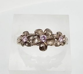 Pink Tourmaline Sterling Silver Flower Ring Size 7.75 2.2 G