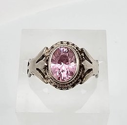 Pink Tourmaline Sterling Silver Cocktail Ring Size 6.25 3.3 G