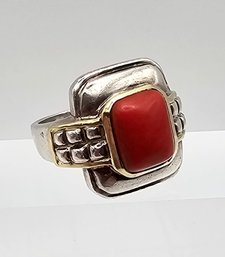 'OTC' Coral 18K Gold Sterling Silver Ring Size 6.75 11 G