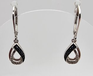 'M' Diamond Sterling Silver Drop Dangle Earrings 1.9 G