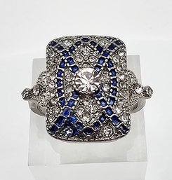 Rhinestone Sterling Silver Cocktail Ring Size 10.25 5.5 G