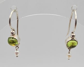 Pearl Rhinestone Sterling Silver Drop Dangle Earrings 1.5 G