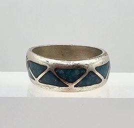 Southwestern Crushed Turquoise Sterling Silver Ring Size 3.25 3.1 G