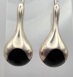 Mexico Taxco TM-107 Onyx Sterling Silver Drop Dangle Earrings 15.3 G