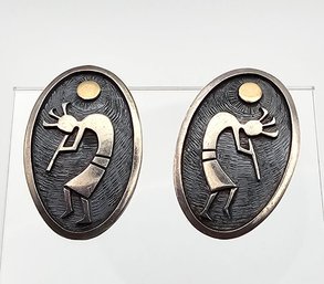 'GN' Native Sterling Silver Kokapeli Dancer Earrings 5.2 G