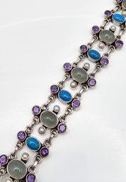 'NB' Amethyst Pearl Quartz Sterling Silver Bracelet 31 G