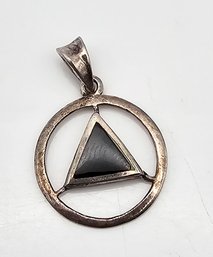 Onyx Sterling Silver Triangle In Circle Pendant 2.6 G