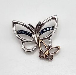 'AJ' Topaz 10K Gold Sterling Silver Butterfly Pendant 2.1 G