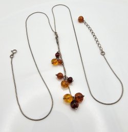 Amber Sterling Silver Necklace 6.6 G