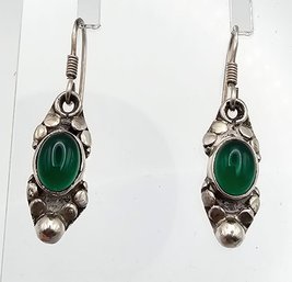 Green Sterling Silver Drop Dangle Earrings 4.3 G