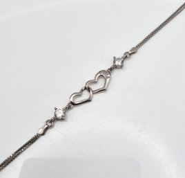 Rhinestone Sterling Silver Heart Bracelet 3.2 G