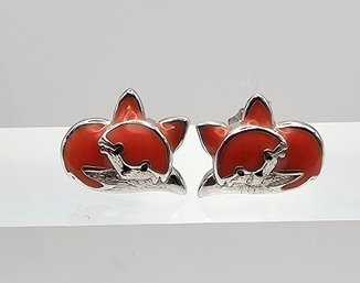 Enamel Sterling Silver Fox Earrings 0.9 G