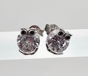'EJI'  Rhinestone Sterling Silver Owl Earrings 1.4 G