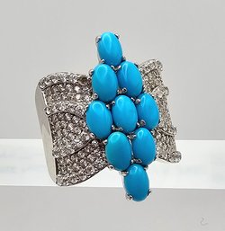 'DK' Turquoise Spinel Sterling Silver Cocktail Ring Size 9.5 8.5 G