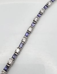 'FAS' Rhinestone Sterling Silver Tennis Bracelet 13.9 G