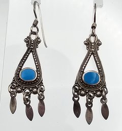 Turquoise Sterling Silver Drop Dangle Fringe Earrings 3.3 G