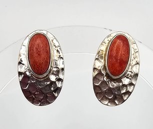 Coral Sterling Silver Earrings 8.5 G