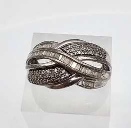 Rhinestone Sterling Silver Cocktail Ring Size 8.75 5.6 G