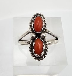 Native/Southwestern? Coral Sterling Silver Ring Size 5 3.1 G