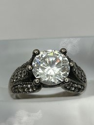 C7Sterling Silver Cathedral Engagement Ring With Clear Stone.China Size 6, 6.28 G