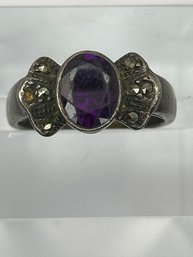 Sterling Silver Vintage Ring With Oval Purple Stone Size 9, 5.36 G