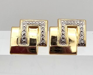 Signed 14K Gold Two-Tone Earrings 2 G