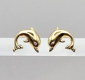 14K Gold Dolphin Earrings 0.7 G