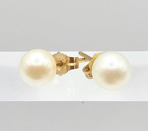 Pearl 14K Gold Earrings 0.9 G Approximately 5.6 Mm