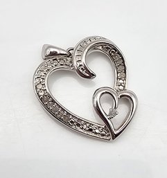 'KRN' Diamond Sterling Silver Double Heart Pendant  2.5 G
