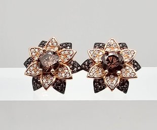 'U' Rhinestone Gold Over Sterling Silver Flower Earrings 3.9 G