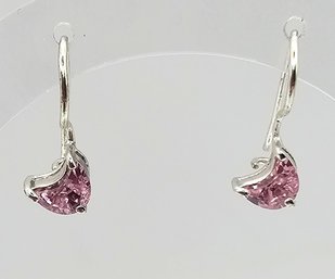 Rhinestone Sterling Silver Drop Dangle Moon Earrings 2.5 G
