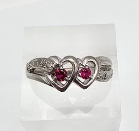 'FD' Ruby Sterling Silver Cocktail Ring Size 6 4.3 G