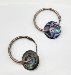 Abalone Sterling Silver Hoop Earrings 1.3 G