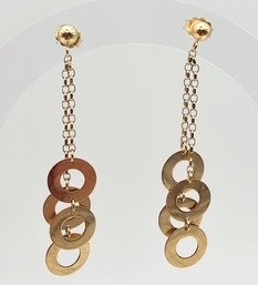 'JJJ' 14K Gold Circle Drop Dangle Earrings 2.5 G
