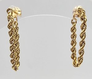 14K Gold Rope Chain Drop Earrings 0.7 G