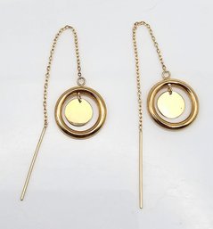 'JCM' 14K Gold Double Circle Drop Dangle Earrings 1.2 G