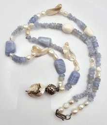Blue Lace Agate Mother Of Pearl Sterling Silver Necklace 136.3 G
