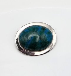 'WRF' Natural Stone Sterling Silver Brooch 11.4 G