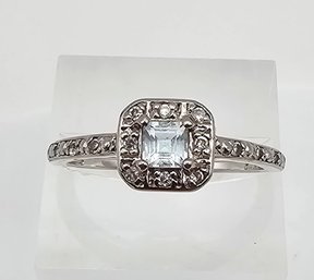 'AN' Aquamarine Sterling Silver Cocktail Ring Size 9 2.6 G