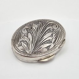 Victorian Sterling Silver Etched Floral Oval  Pill Box 12.3 G