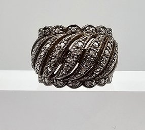 'CTC' Rhinestone Sterling Silver Cocktail Ring Size 5.75 10.2 G