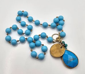Faux Turquoise Gold Over Sterling Silver Toggle Necklace 65.3 G