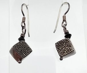 Texture Square Sterling Silver Drop Dangle Earrings 5.6 G