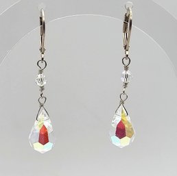 Crystal Sterling Silver Drop Dangle Earrings 3.4 G