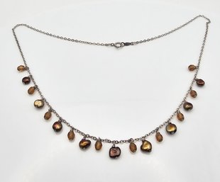 'JJ' Rhinestone Pearl Sterling Silver Necklace 4.1 G