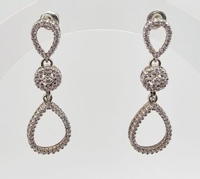 Diamond Sterling Silver Drop Dangle Earrings 3.6 G