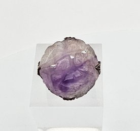 Carved Purple Jade Sterling Silver Ring Size 5.75 4.1 G
