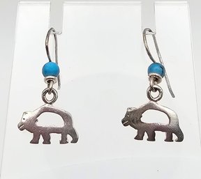 Southwestern Turquoise Sterling Silver Buffalo Drop Dangle Earrings 2.5 G
